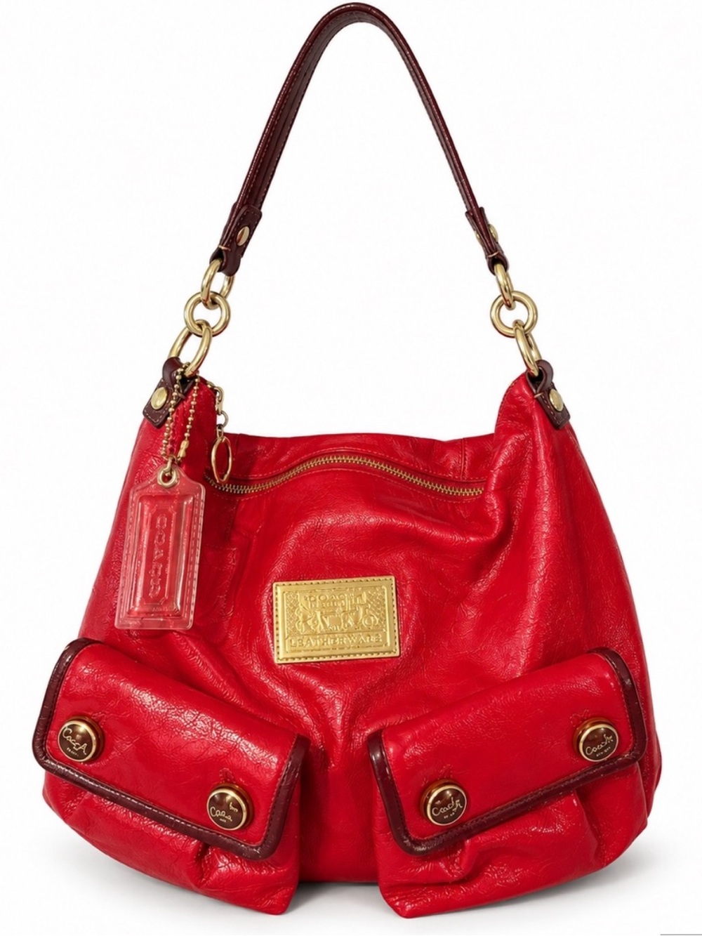 Coach Red Poppy Glam Double Pocket Hobo with Gold Hardware Y2K